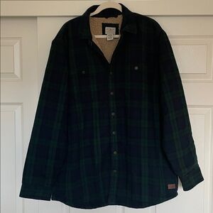 L.L. Bean Sherpa-Lined Black Watch Plaid Shirt/Jacket Men's Large Tall